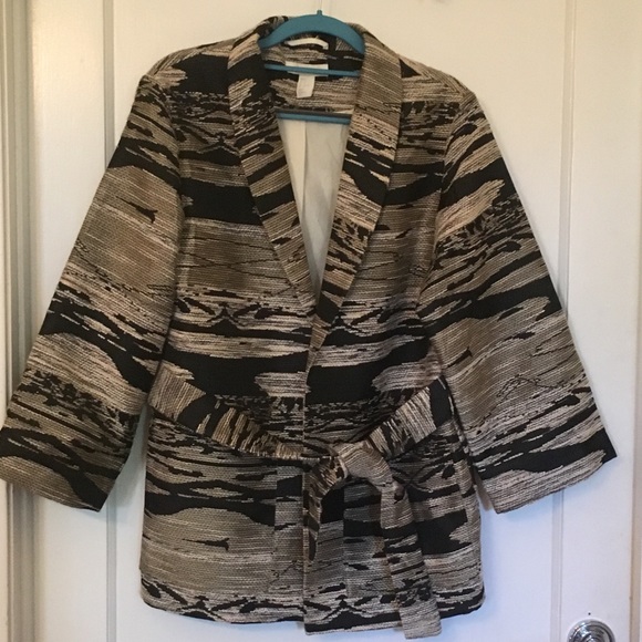 H&M Textured Weave Pattern Jacket Khaki Black S - Picture 6 of 7